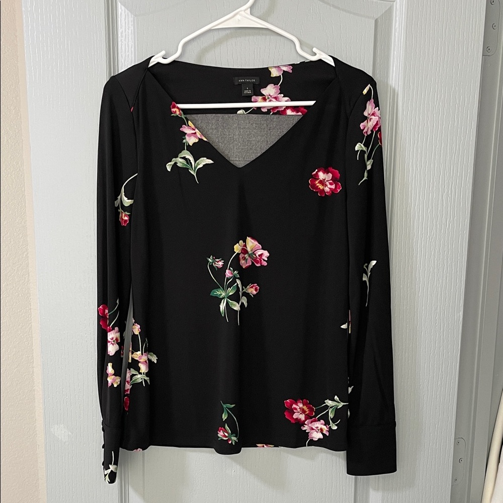 Ann Taylor Black Floral Blouse